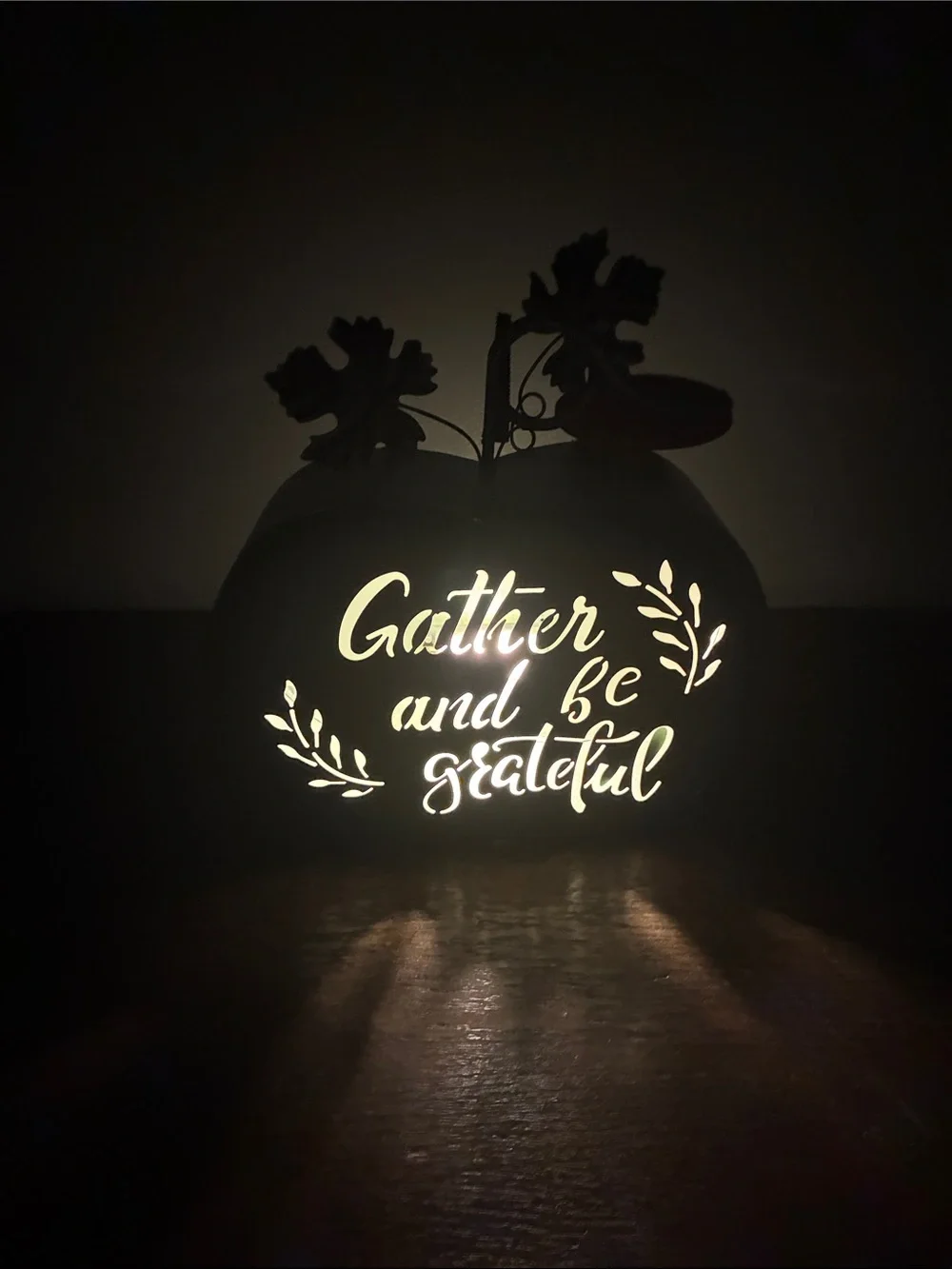 NWT- LED Light Up- Gather And Be Grateful Metal Pumpkin w/ Metal Leaves